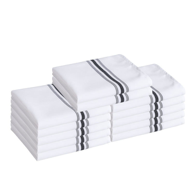 Linen-Style Cloth Napkins with Black Stripe – Set of 12, Reusable Washable Table Napkins