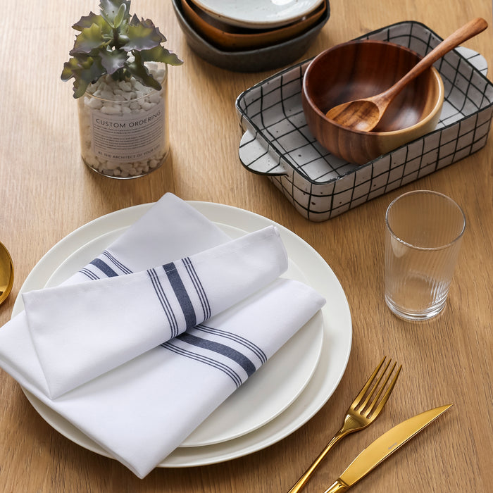 12 Pieces Linen Cloth Napkins, 18" x 22" Navy Blue Stripe (Navy Blue)