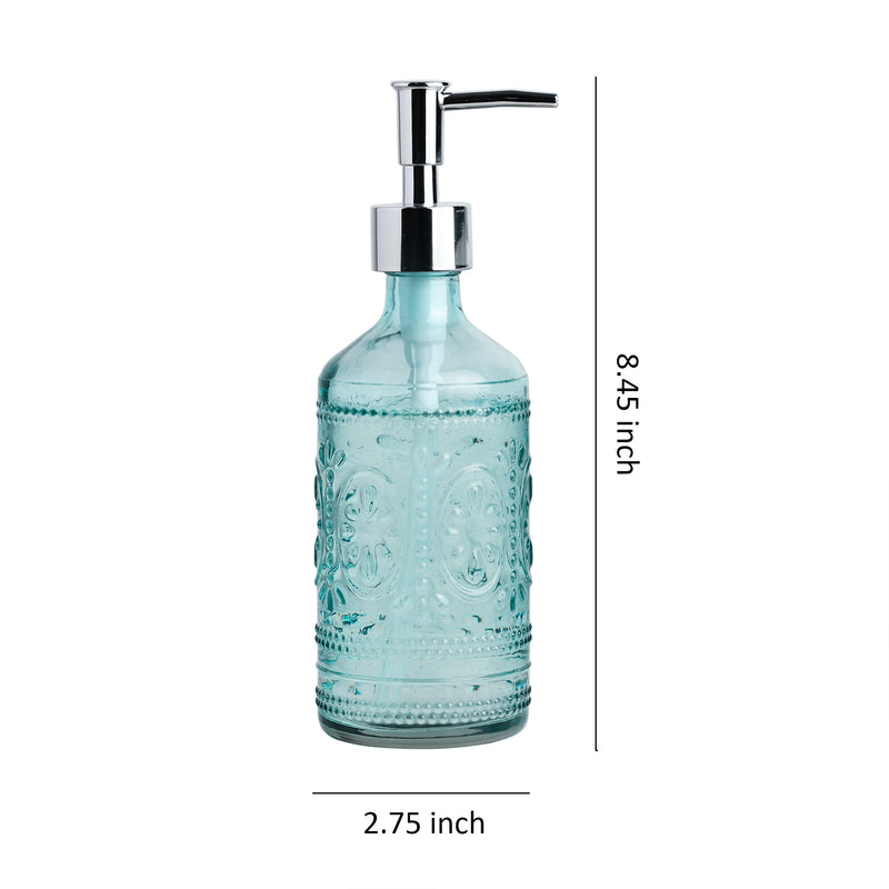 12 oz Blue Embossed Glass Soap & Lotion Dispenser Set (Set of 2)