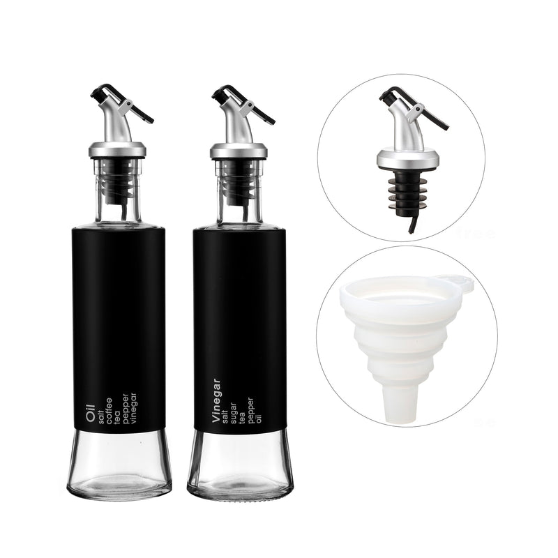 2-Piece Oil & Vinegar Dispenser Set – Glass Bottles with Stainless Steel Drip-Free Pourers
