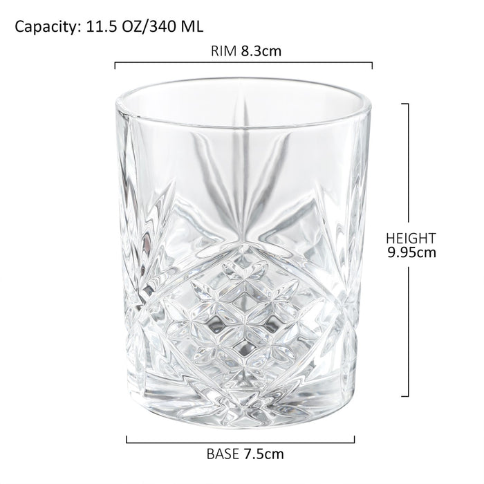 Premium Crystal Whiskey Glasses Old Fashioned Textured Designed Heavy Base, Set of 6 ( 11 Ounce, 6 Pcs )